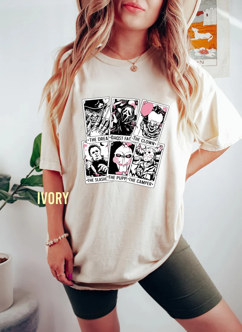 Vintage Horror Tarot Cards Mineral Wash Comfort Colors Shirt